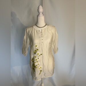 Chic Cream Floral Embroidered Blouse